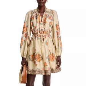 375$ Sea Fiorella Border Print Mini Dress Elasticized Cuffs Size XS Beige